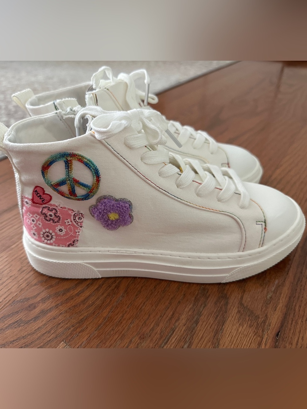 Steve Madden White High-Top Sneaker with Multicolor Patch